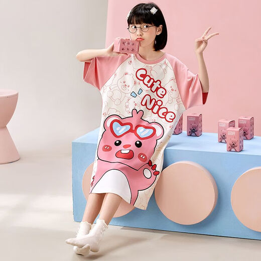 Disney Girls Nightkide Sommer Dünn 2024 Neue Kinder Mädchen Pyjamas kurzärmelig mittelgroße Kinder Sommer-Cartoon-Heimkleidung 723 16 Größe 135-145 High 55-68 Jin [Jin entspricht 0,5 kg]