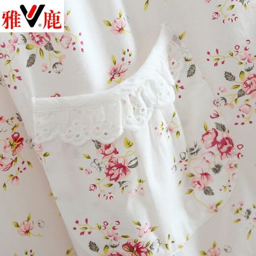 雅鹿全棉斜纹布睡衣女春夏薄款长袖小清新碎花梭织纯棉布睡衣家居服套 粉色 6636 柠檬 2XL (175)