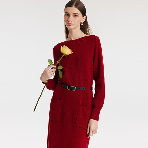 Gloria New Year's red dress red new slimming temperament one-line collar knitted dress 1C1C4G2N0 53R pepper red S