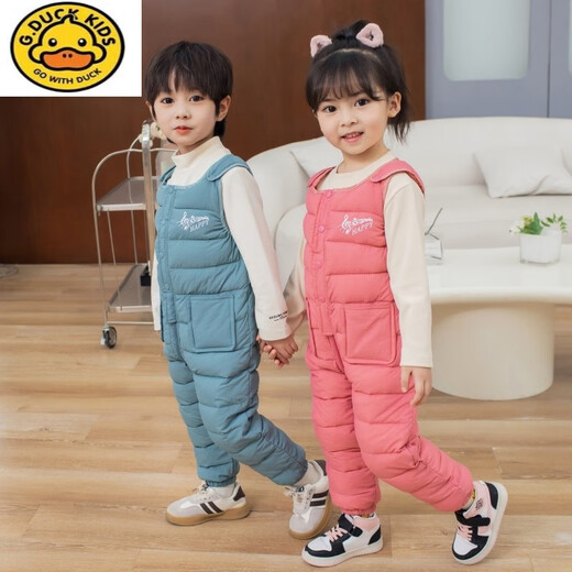 G.DUCKKIDS children's down cotton overalls boys and girls cotton pants open crotch 1-2 years old 3 baby jumpsuit winter thickened outer wear lake blue 110cm