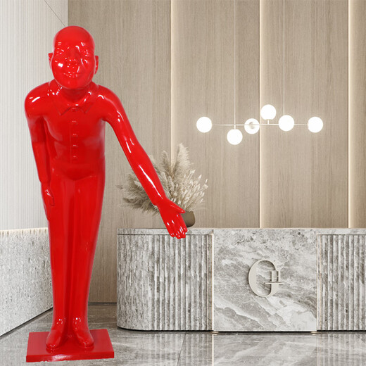 Welcome red figure sculpture bowing fiberglass ornaments hotel restaurant KTV doll decorations decorations on both sides of the hands (white on top and red on the bottom)