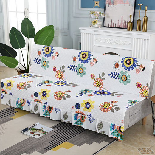 Xuxian full-cover sofa cushion foldable sofa bed cover four-season universal non-slip sofa cover simple dual-purpose without armrests striped beige 1.2 meters long 1.5 meters wide