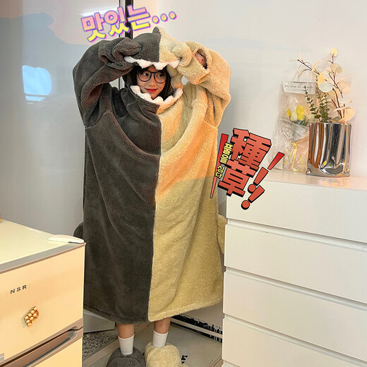 港莲娅鲨鱼睡衣女款秋冬搞怪连体睡袍情侣丑鱼男款珊瑚绒加厚 4840he 鲨鱼 不带鞋子 M