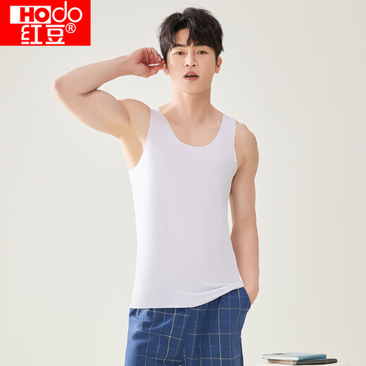 Red bean vest men's Xia Modal slim and markless base shirt men's round neck versatile sports vest pearl white 175