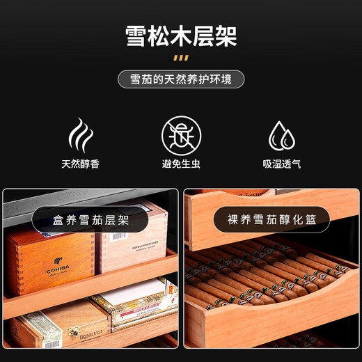 CIGARLOONG 65C cigar cabinet, temperature controlled, moisturizing, energy-saving, silent, electronic dual-core, dual-core refrigeration, smart, small household, pure-cured cedar wood, naked cigar, red wine and tea cabinet, merbau wood red wine cigar 70L