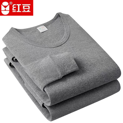 红豆男士纯棉秋衣秋裤套装薄款100%全棉内衣中高领圆领宽松棉毛衫打底 圆领纯棉浅灰套装 XL (175) 【推荐120-155斤】