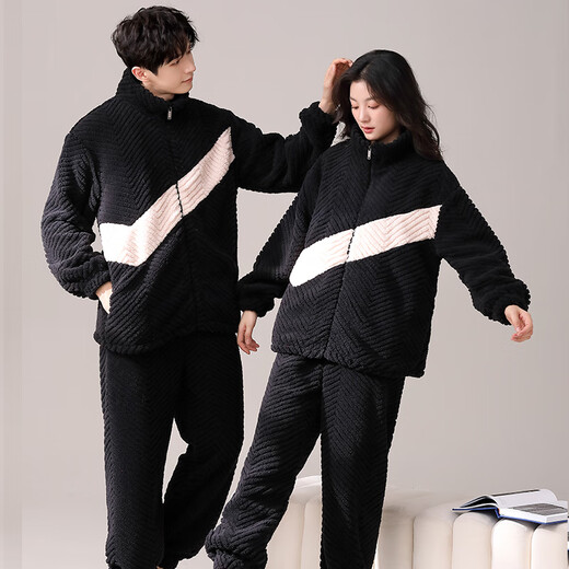 Delia -Paar Pyjama für Frauen im Herbst und Winterkorallen Velvet verdickte Strickjacke Lose Flanellpyjamas Hosen Herrenhausbekleidungsanzug C9905 m Frauen