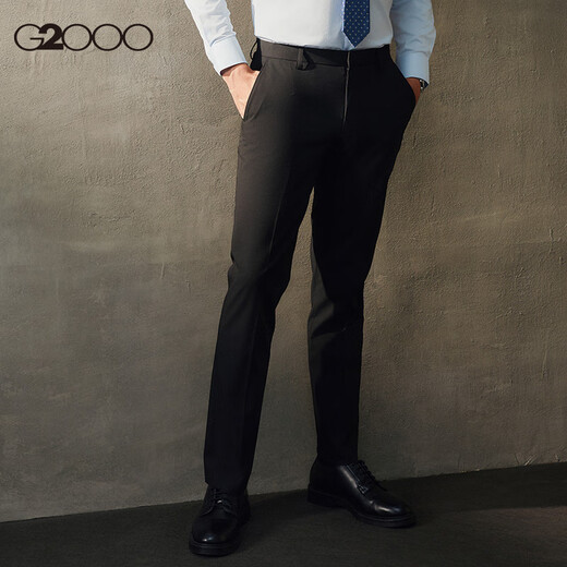 G2000 antibacterial and fresh G2000 men's shopping mall new multi-faceted elastic business commuter suit trousers machine washable/antibacterial/multi-faceted elastic-black-fashion 48