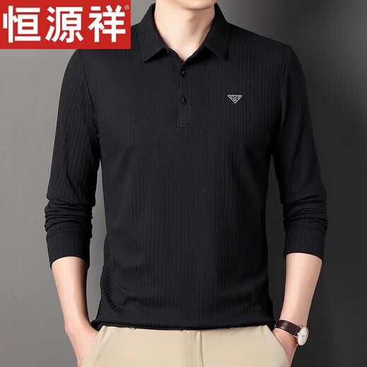 恒源祥翻领长袖T恤男士纯棉POLO打底衫春秋款中年宽松休闲爸爸装上衣 蓝色 SY679 S 165/84A