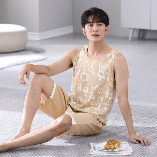 
Modal pajamas men's summer new style modal sleeveless vest casual simple large size dad's home clothes can be worn outside suit 1049 white XL 140-160Jin [Jin equals 0.5 kg]