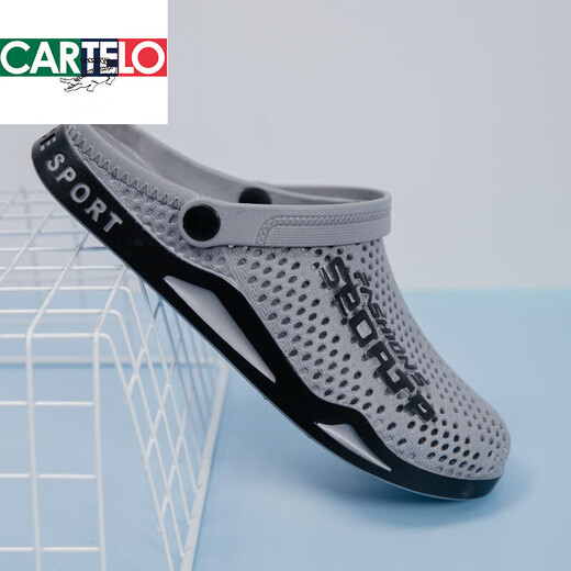 CARTELO trendy brand hole shoes two-wear men's beach shoes men's slippers summer bag-toe anti-slip sandals new style for men's 3881 blue 40