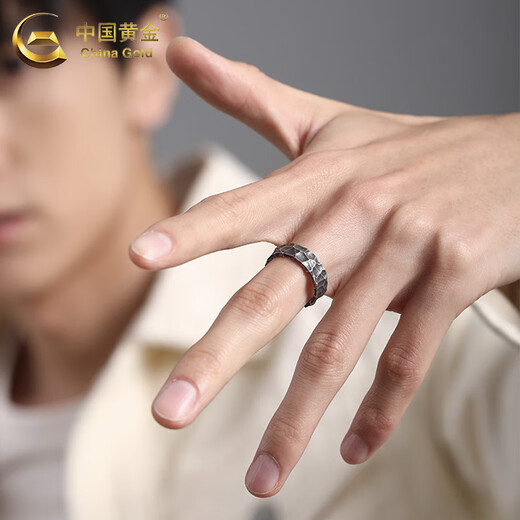 CHINA GOLD S925 Silver Hammer Pattern Retro Ring Men's Trendy Open Personalized Ring Valentine's Day Birthday Gift for Boyfriend and Husband Today/Next Day Delivery Hammer Pattern Vintage Ring