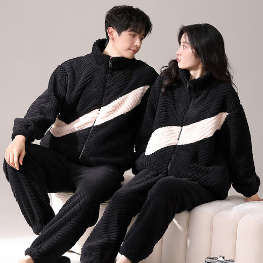 Delia -Paar Pyjama für Frauen im Herbst und Winterkorallen Velvet verdickte Strickjacke Lose Flanellpyjamas Hosen Herrenhausbekleidungsanzug C9905 m Frauen