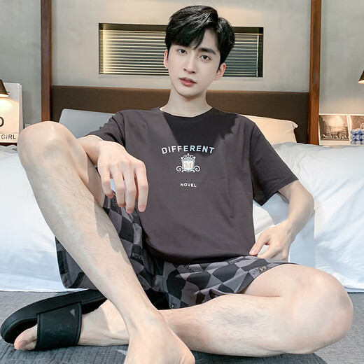 啄木鸟（TUCANO）睡衣男夏季纯棉薄款短袖短裤可外穿套装休闲男士凉感家居服 9928# 2XL 【建议140-160斤】