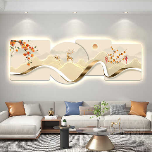 耀世佳画客厅装饰画横幅led带灯沙发背景墙挂画壁画简约现代高级感灯光画 Z3899【UV精雕无框】 240*80 晶瓷画面【无灯款】