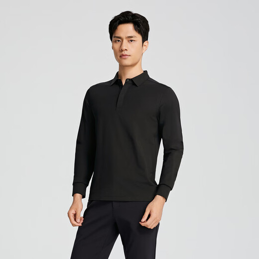 YOUNGOR POLO shirt men's autumn long-sleeved POLO shirt cotton blend material mall same style black YLPC535102ACA L