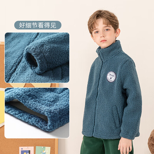 Jeanswest children's coat plus velvet thickened autumn and winter style boys and girls winter plush warm cardigan medium and large children's top children's clothing blue 150