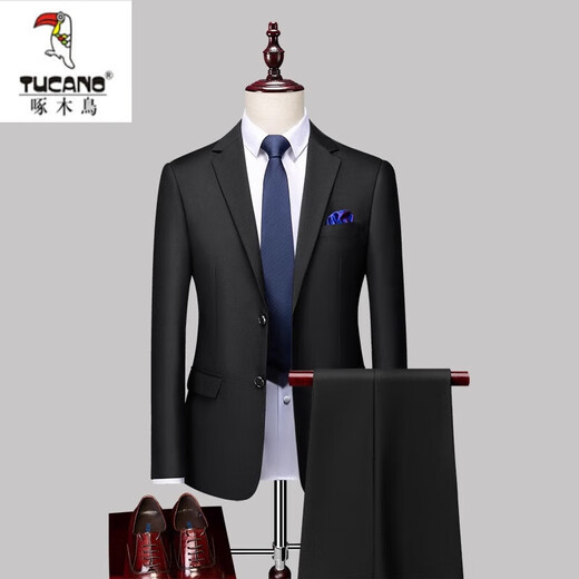 Woodpecker (TUCANO) men's suit business formal wear 2024 spring and autumn new solid color casual high-end suit dress for men 882 navy suit + vest + trousers 175/XL