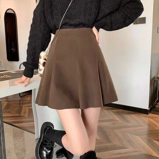 Jin Jin is equal to 0.5 kg. Muta size coffee-colored woolen skirt for women in autumn and winter 2025. A-line short skirt that covers the crotch and hips. Umbrella skirt. High-waisted pleated skirt. Coffee-colored woolen skirt is recommended to be 110 Jin. Jin is equal to within 0.5 kg.