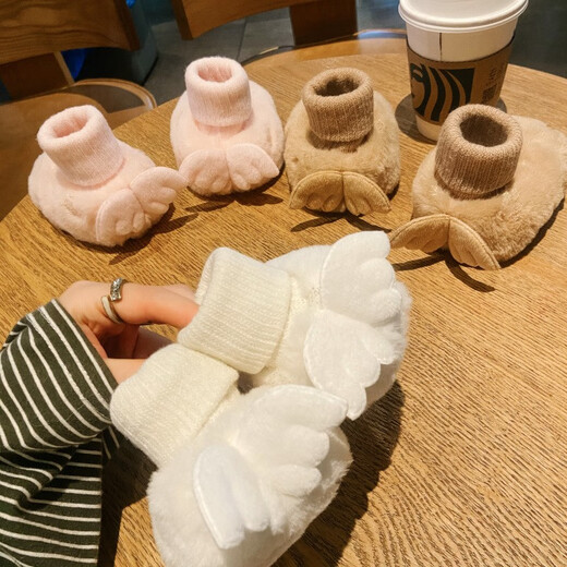 兔兔大文新生婴儿鞋子0-1岁学步鞋袜秋冬季加绒保暖6-12个月宝宝防掉脚套 天鹅白色加绒加厚 1双 均码 内长12cm（适合0-12个月）