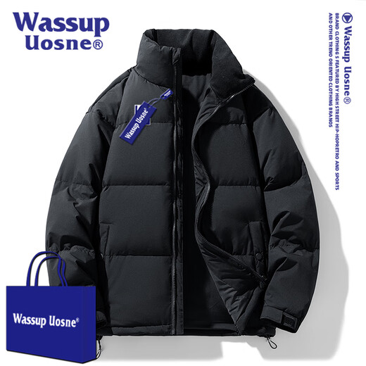 WASSUP UOSNE官方潮牌羽绒服男女款冬季美系免洗PU皮90鸭绒派克服飞行员外套男 9221活力粉（90%鸭绒） M （建议120-145斤）