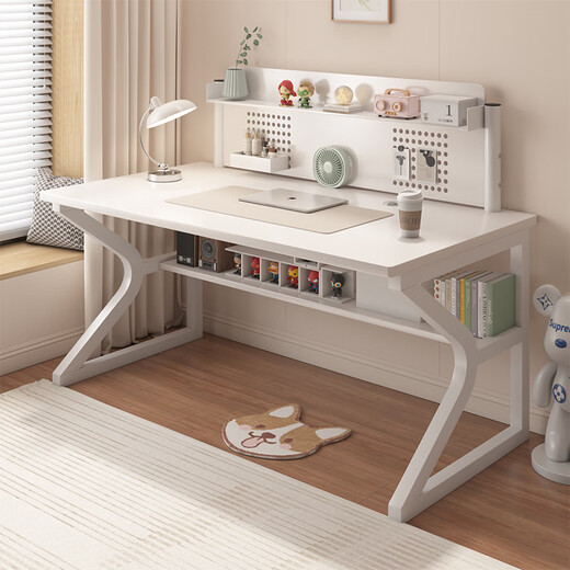 Minyu Schreibtisch Bücherregal Integrierte Tischtischstudiestisch High School Schüler Home Work Desk Loch Board Computer Desk Schreibtisch (einzelne Tisch-Horizontale Board-Aufbewahrung) Warm White 100cm