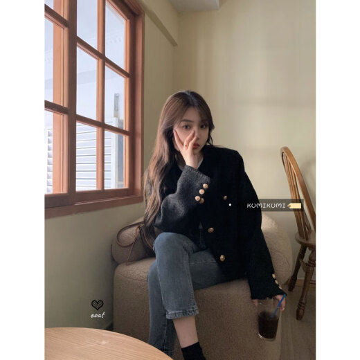 Yiyang official self-operated flagship store small gentle temperament new long-sleeved small fragrant jacket women's autumn black wide black S