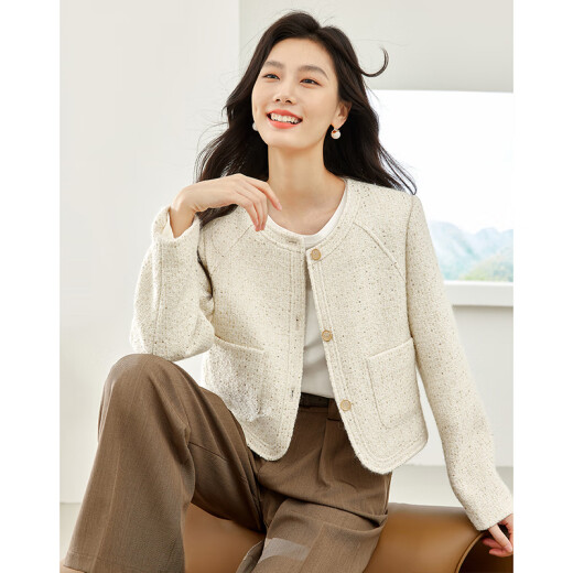 Vanchiman super beautiful little fragrant jacket for women short 2024 new autumn and winter wool French top high-end M3892 rice apricot S