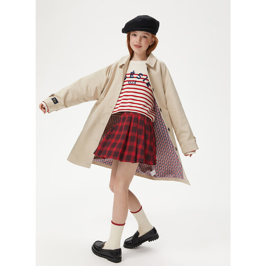 ELLE KIDS French Fashion Trench Coat] Spring and Autumn Girls' Jacket Large Children's Mid-Length Versatile Fashion Trench Coat