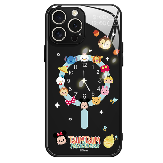 迪士尼（Disney）新款创意时钟迪士尼家族苹果磁吸手机壳钢化玻璃硬壳硅胶软边可MagSafe无线充可爱卡通适用男女款 【磁吸玻璃质感黑】米妮-ABL692Y iPhone11