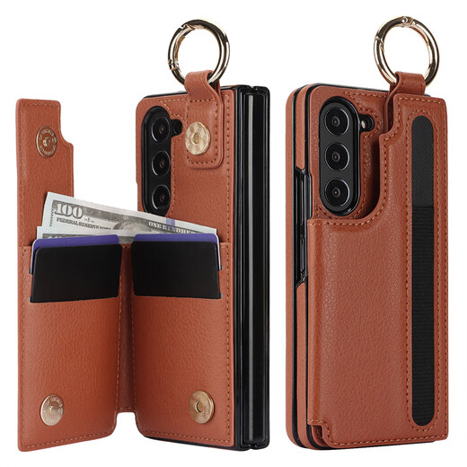 Jinhao eignet sich für Samsung Z Fold5 Mobiltelefone Hülle Pensteckplatz-Brieftasche Klappschirm Fold4/3 Vollinclusive Anti-Fall-Schutzhülle Ringhalterung High-End-Mode-Mode-Brieftasche Mobiltelefon Leder-Hülle Ringschutz Hülle Brown Samsung Fold5