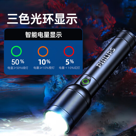 Philips Ligera fuerte Fuerte Luz de largo alcance zoom telescópico de largo alcance Recargable Pequeña y conveniente Iluminación al aire libre Luz de emergencia SFL6168 Linterna de zoom