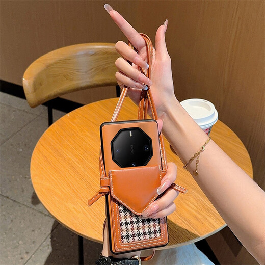 
Suitable for Huawei Mate60RS mobile phone case mate50rs40rs anti-fall mobile phone protective case cover Huawei Mate 60RS extraordinary master [sensory brown + houndstooth card bag]
