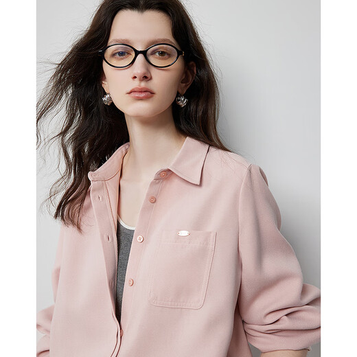 Chuyu no-iron brushed shirt for women 25 spring new basic versatile dopamine polo collar long-sleeved bottoming shirt light pink S