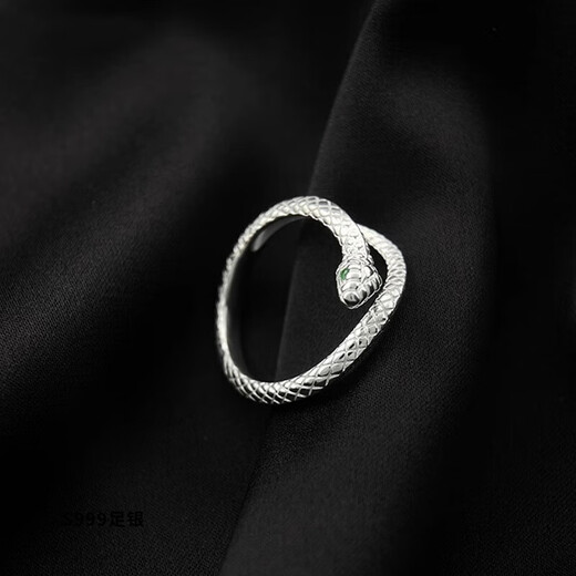 Mansheng 999 Pure Silver Exquisite Little Spirit Snake Index Finger Open Ring Women's Ring Personalized Fingertip Accessory Tail Ring Niche Design Spirit Snake Ring 999 Pure Silver