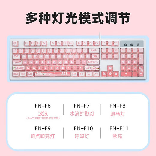 
Daeryou EK829 <Chunshan Sakura Snow> Theme Cute Pink Wired Wireless 87/104 Mechanical Keyboard Girls Gift Office Typing Computer Esports Games General Chunshan Sakura Snow [104] Key Wired Version Qingxun