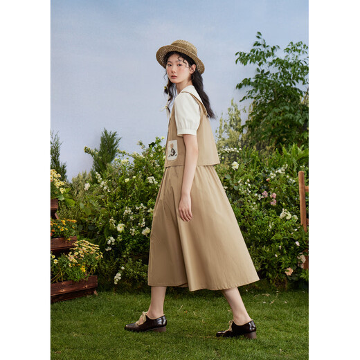Zihan (ZIHAN) Zihan khaki vest shirt skirt suit women's summer forest pastoral style niche three-piece set khaki XS