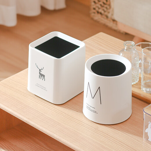 Fanxi Light Luxury Nordic Square Mini Coverless Desktop Trash Can Small Trash Can Living Room Office Coffee Table Storage Bucket Square White Deer 1 pc