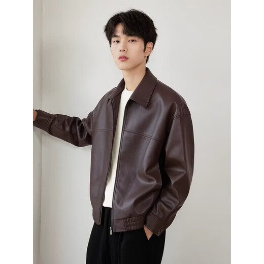 NUKM lapel pu leather jacket men's 2026 spring and autumn new motorcycle wear leather jacket casual men's tops trend black L