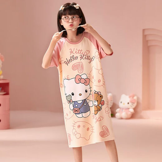 Disney Girls Nightkide Sommer Dünn 2024 Neue Kinder Mädchen Pyjamas kurzärmelig mittelgroße Kinder Sommer-Cartoon-Heimkleidung 723 16 Größe 135-145 High 55-68 Jin [Jin entspricht 0,5 kg]