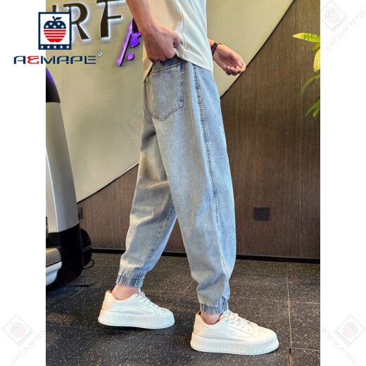 AEMAPE休闲裤男哈伦牛仔裤男束脚九分裤子2025新款春秋牛仔休闲男裤时尚 蓝色主图款 建议105以内 28