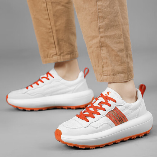 LOUISPRO brand men's shoes sneakers light luxury fashionable casual shoes soft sole thick sole heightened dad shoes men's white orange 39 [standard sneaker size]