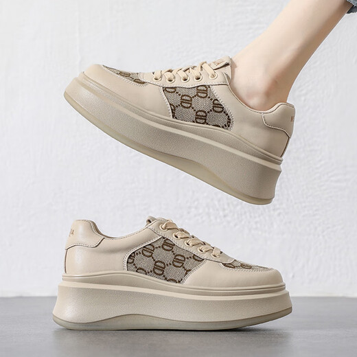 Duke Heaney brand sports casual fashion dad shoes for women 2025 new thick-soled platform wedge heels light luxury versatile sneakers for women Kuqi HDCK apricot 35