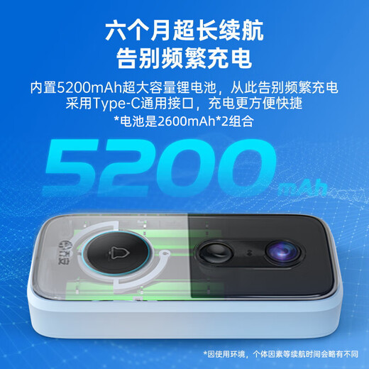 Qiao An 4 million video doorbell electronic anti-theft smart cat eye monitoring home door camera home mobile phone wireless remote video call super long battery life