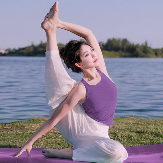 Shuangxiu Sports Bra Summer Purple with Breast Pads to Cover Belly 2025 New Pilates Fitness Wear Yoga Vest for Women Platycodon Purple Top L(110-120)