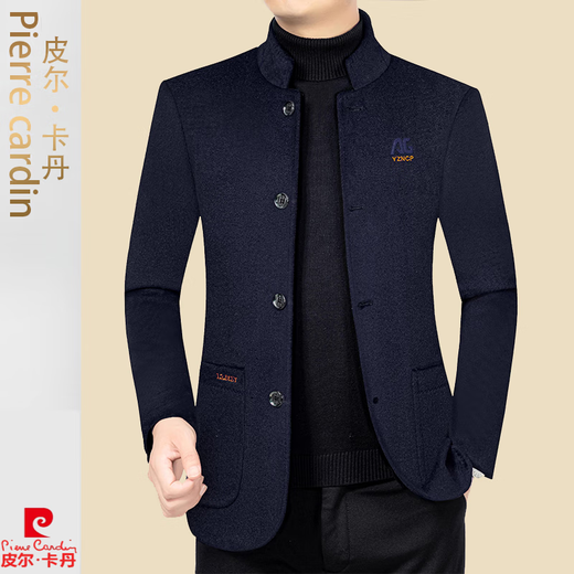 皮尔卡丹（pierre cardin）新款中年男士立领羊毛呢夹克外套加绒加厚商务休闲男装针织 卡其色 180 (131-145斤)