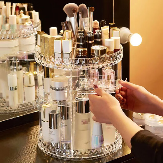 Yupinjia cosmetics storage box 360-degree rotating large-capacity transparent dressing table desktop skin care product storage rack rotatable cosmetics storage rack