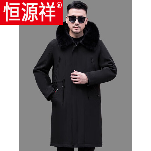 
Hengyuanxiang long sheepskin coat fur integrated parka hooded casual sheepskin coat middle-aged and elderly thickened warm coat Black M [80-100Jin [Jin equals 0.5 kg]]