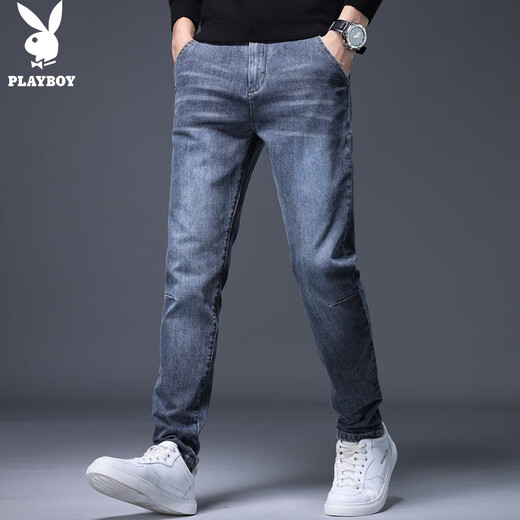 Playboy (PLAYBOY) jeans men's trendy autumn and winter casual pants men's loose business straight all-match trousers blue gray 32