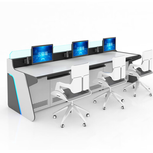 Station de surveillance de la salle de contrôle centrale, station de répartition de sécurité, console centrale de commande électrique, table d'opération en acier et bois au sens technologique moderne, bois peint sans armoire/m